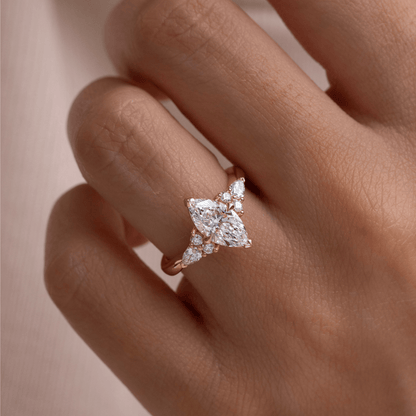 Marquise Shaped Three Stone Lab Grown Diamond Engagement Ring
