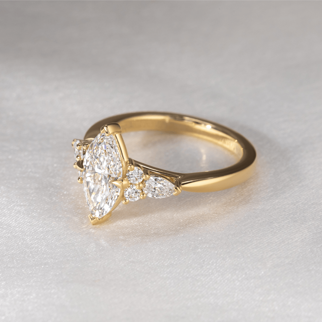 Marquise Shaped Three Stone Lab Grown Diamond Engagement Ring