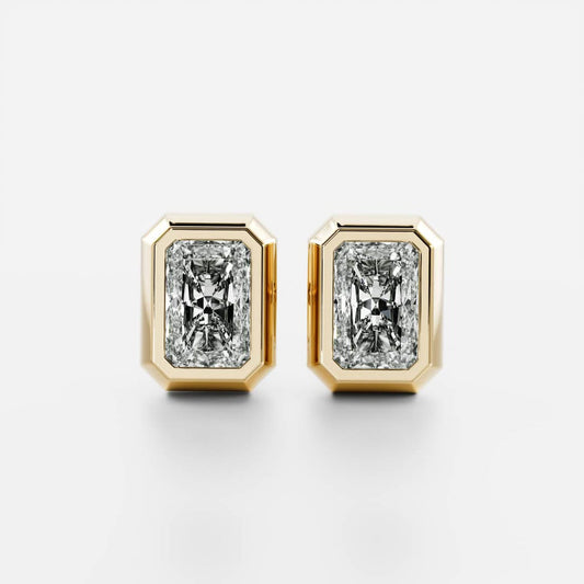 0.50 TCW Radiant Cut Moissanite Bezel Stud Earrings in Gold 1