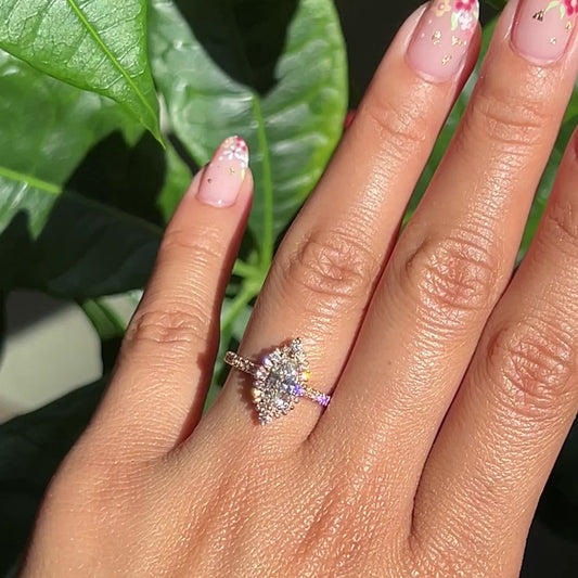 0.7 CT Marquise Cut Curved Pave Moissanite Bridal Ring Set