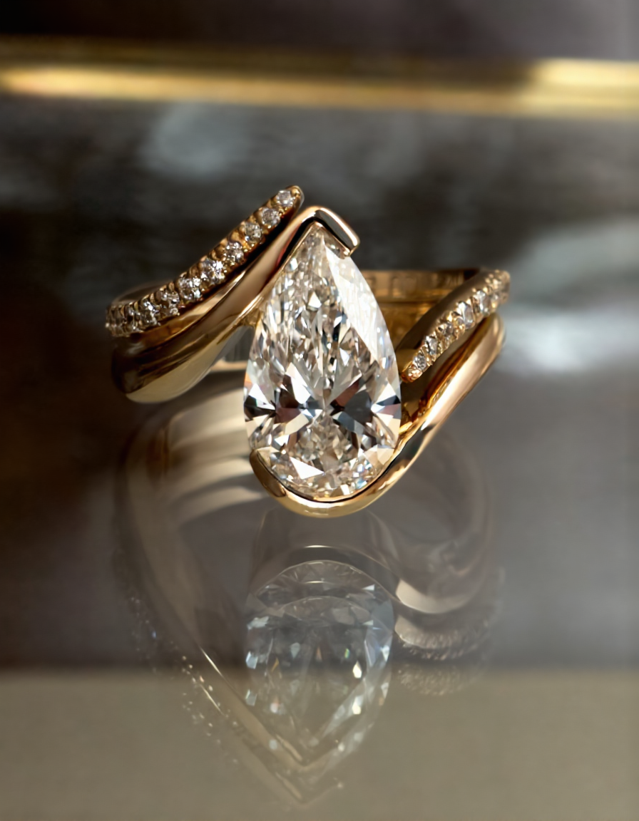 2.5 CT Pear Cut Solitaire Moissanite Ring With Wrap Pave Band