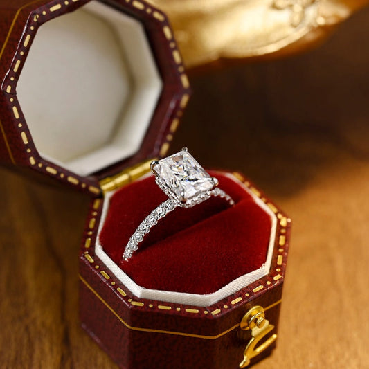 3.0 CT Radiant Shaped Moissanite Engagement Ring With Hidden Halo Pave Accents 1