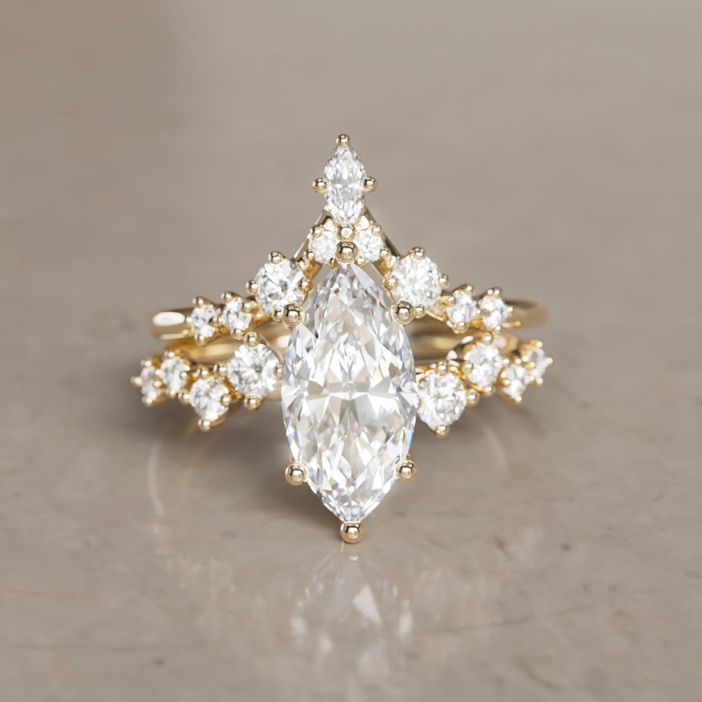 Marquise Shaped Three Stone Lab Grown Diamond Engagement Ring