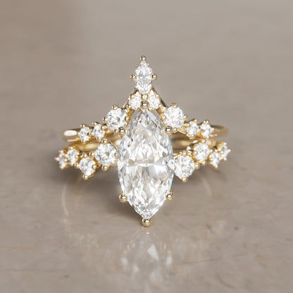 Marquise Shaped Three Stone Lab Grown Diamond Engagement Ring