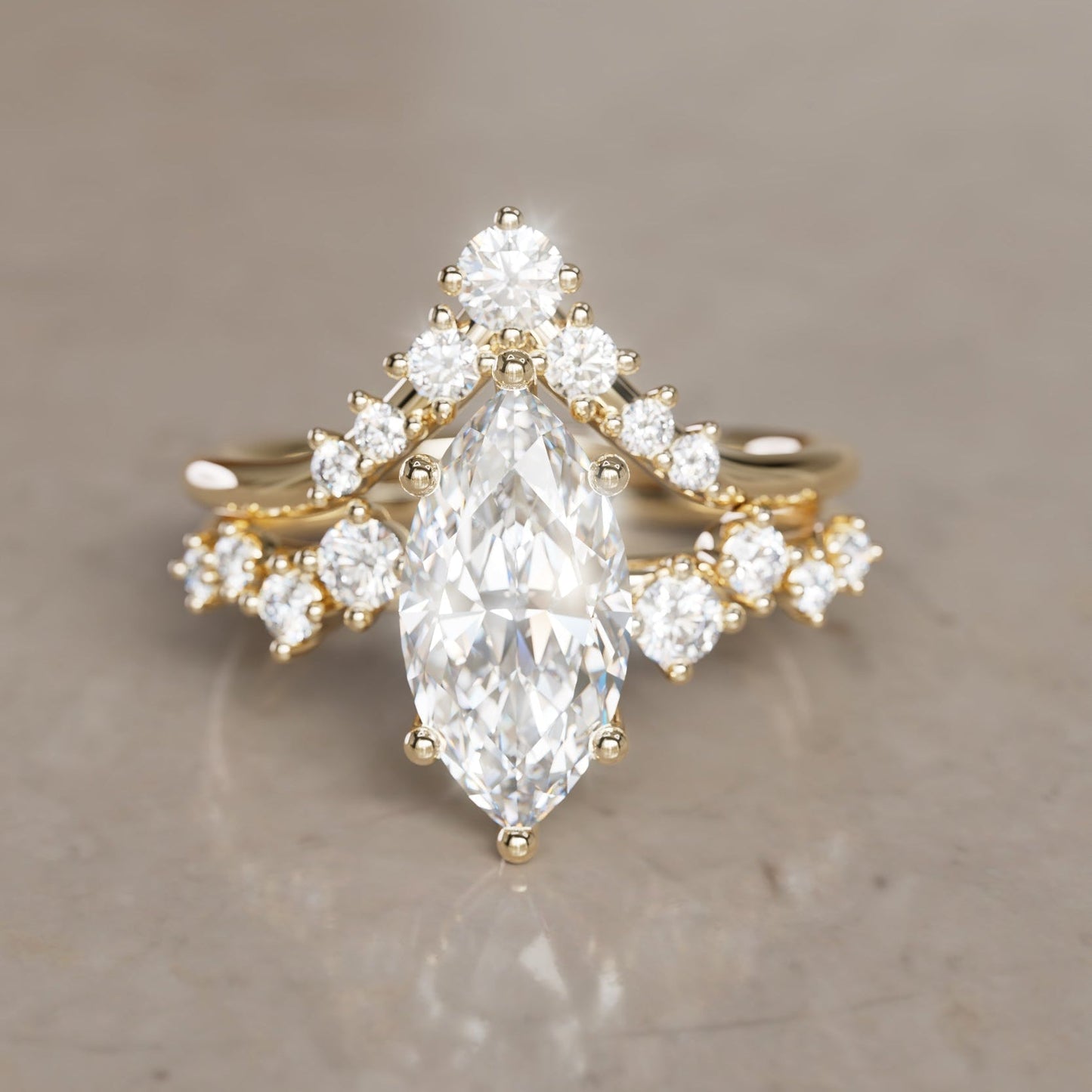 Marquise Shaped Three Stone Lab Grown Diamond Engagement Ring