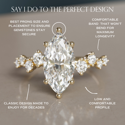 Marquise Shaped Three Stone Lab Grown Diamond Engagement Ring