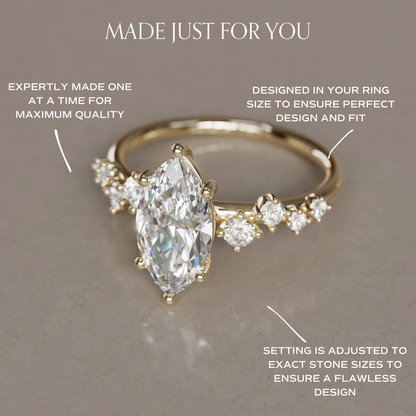 Marquise Shaped Three Stone Lab Grown Diamond Engagement Ring