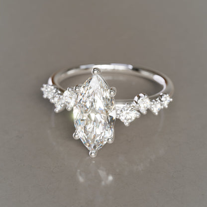 Marquise Shaped Three Stone Lab Grown Diamond Engagement Ring