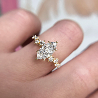 Marquise Shaped Three Stone Lab Grown Diamond Engagement Ring