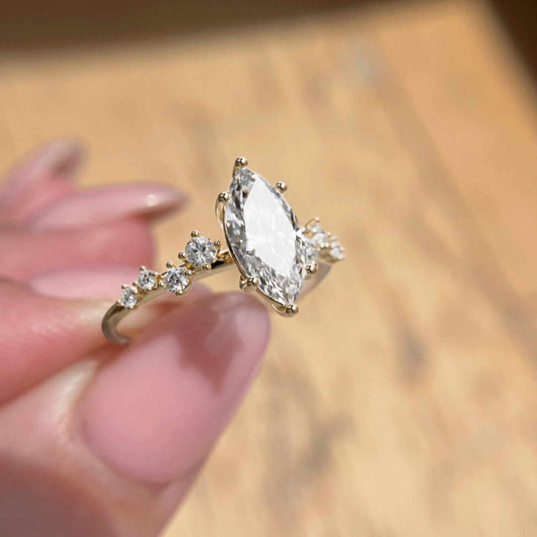 Marquise Shaped Three Stone Lab Grown Diamond Engagement Ring