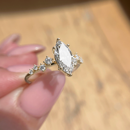 Marquise Shaped Three Stone Lab Grown Diamond Engagement Ring