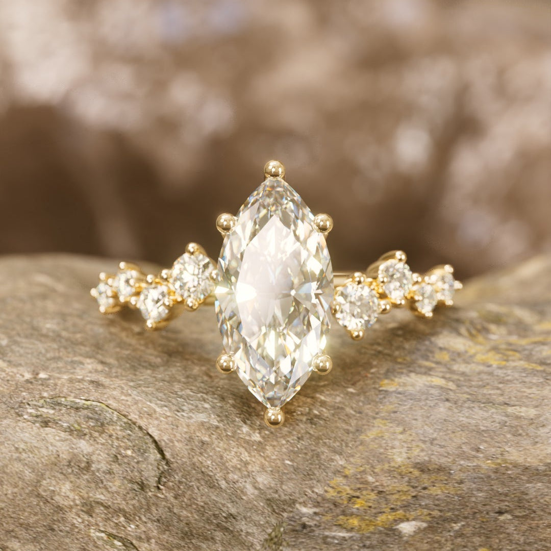 Marquise Shaped Three Stone Lab Grown Diamond Engagement Ring