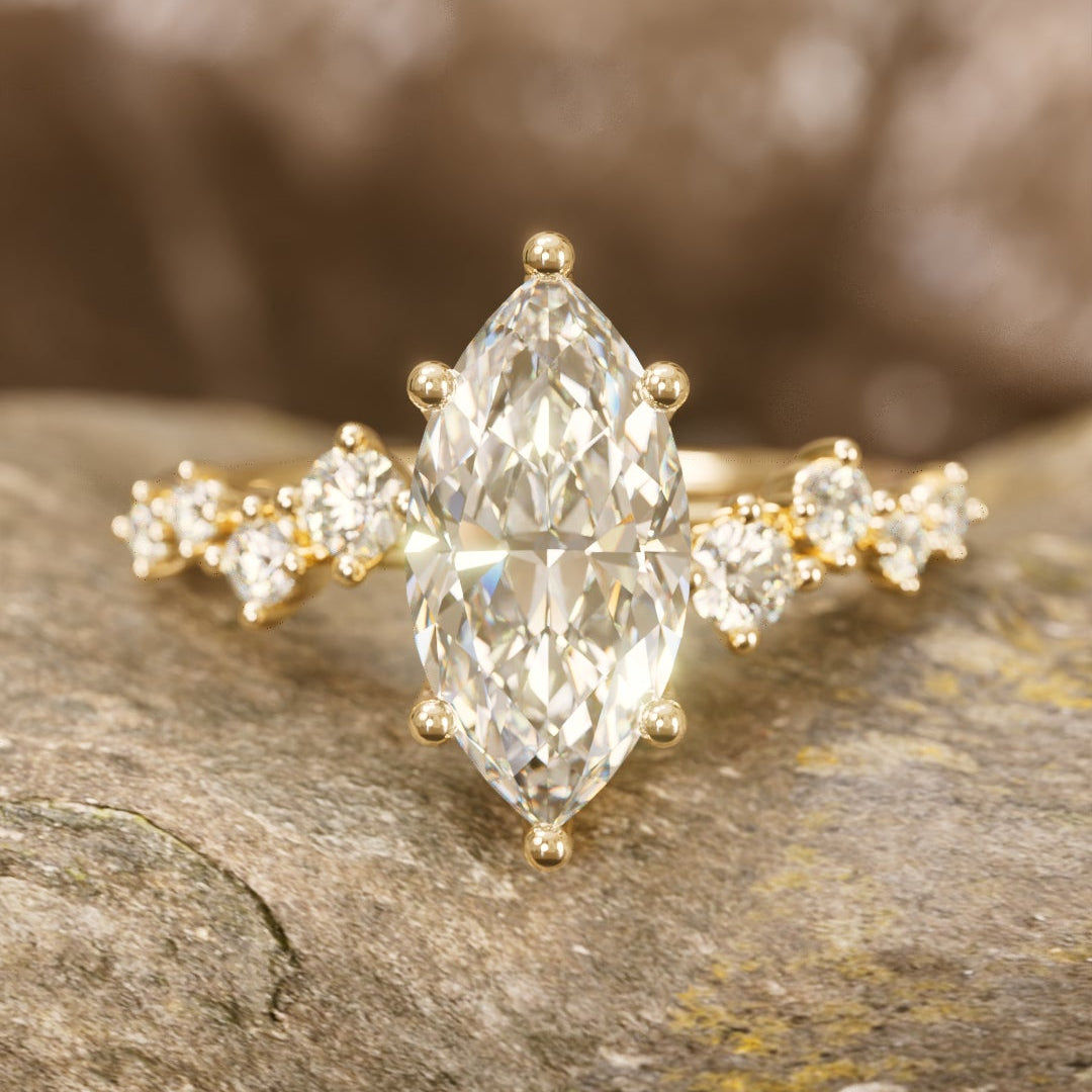Marquise Shaped Three Stone Lab Grown Diamond Engagement Ring