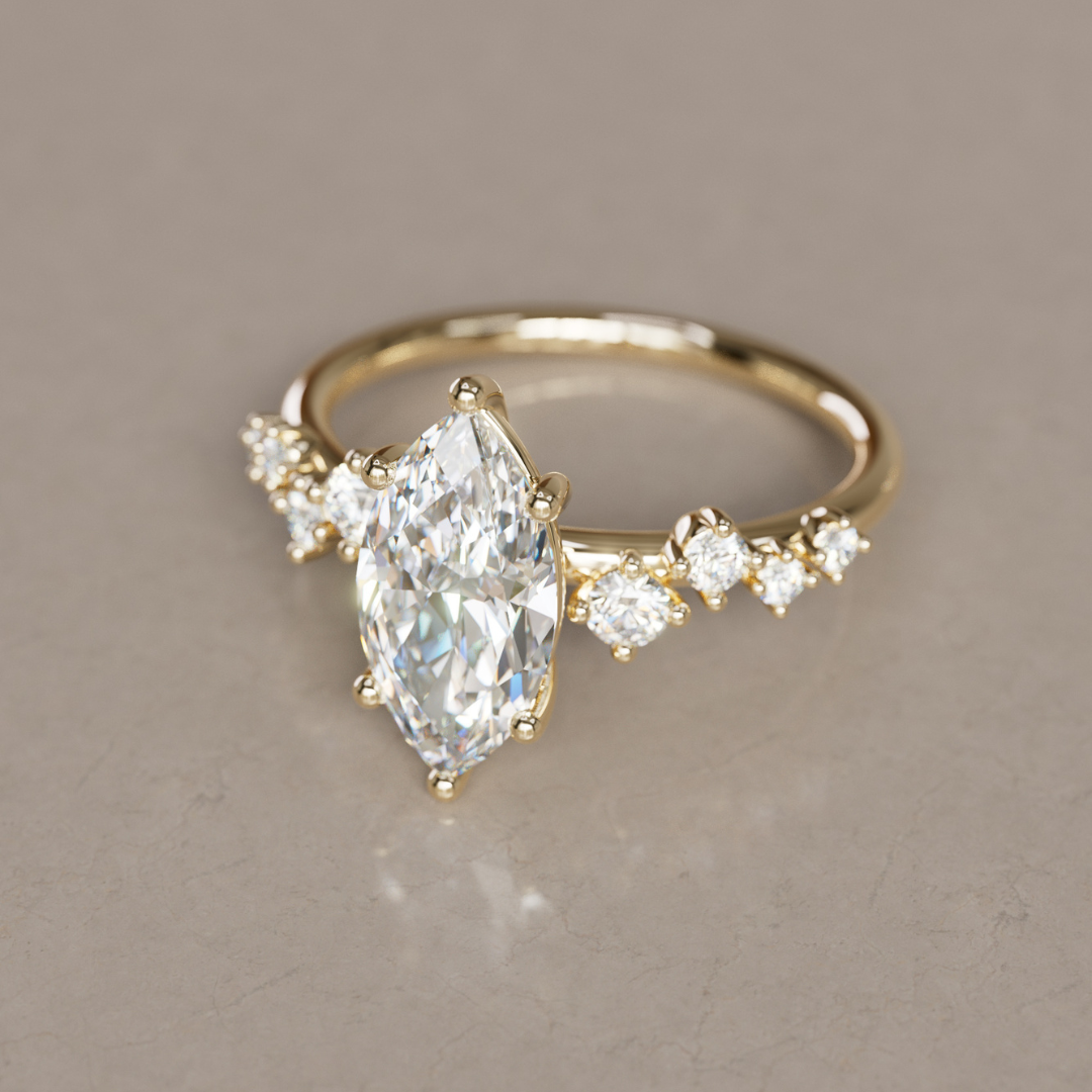 Marquise Shaped Three Stone Lab Grown Diamond Engagement Ring