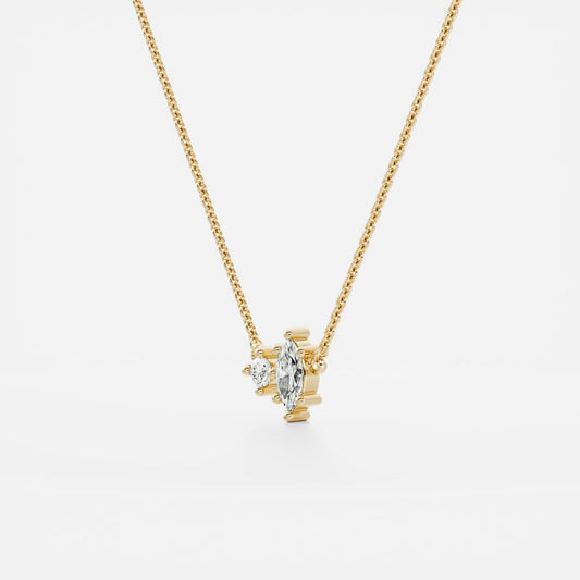 0.30 TCW Round & Marquise Moissanite Diamond Two Stone Pendant Necklace in Solid Gold 2