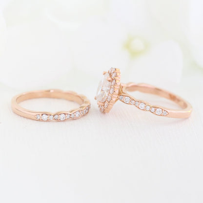 1.5 CT Oval Cut Vintage Style Moissanite Bridal Ring Set