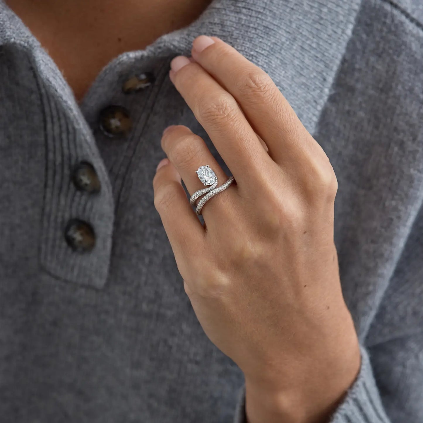 Timeless 0.9 CT Oval Cut Swirl Double Pave Unique Styled Moissanite Diamond Engagement Ring