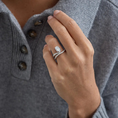 Timeless 0.9 CT Oval Cut Swirl Double Pave Unique Styled Moissanite Diamond Engagement Ring