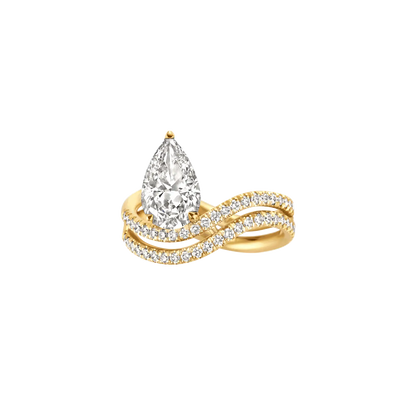 Timeless 1.8 CT Pear Cut Double Shank Swirl Pave Moissanite Diamond Engagement Ring