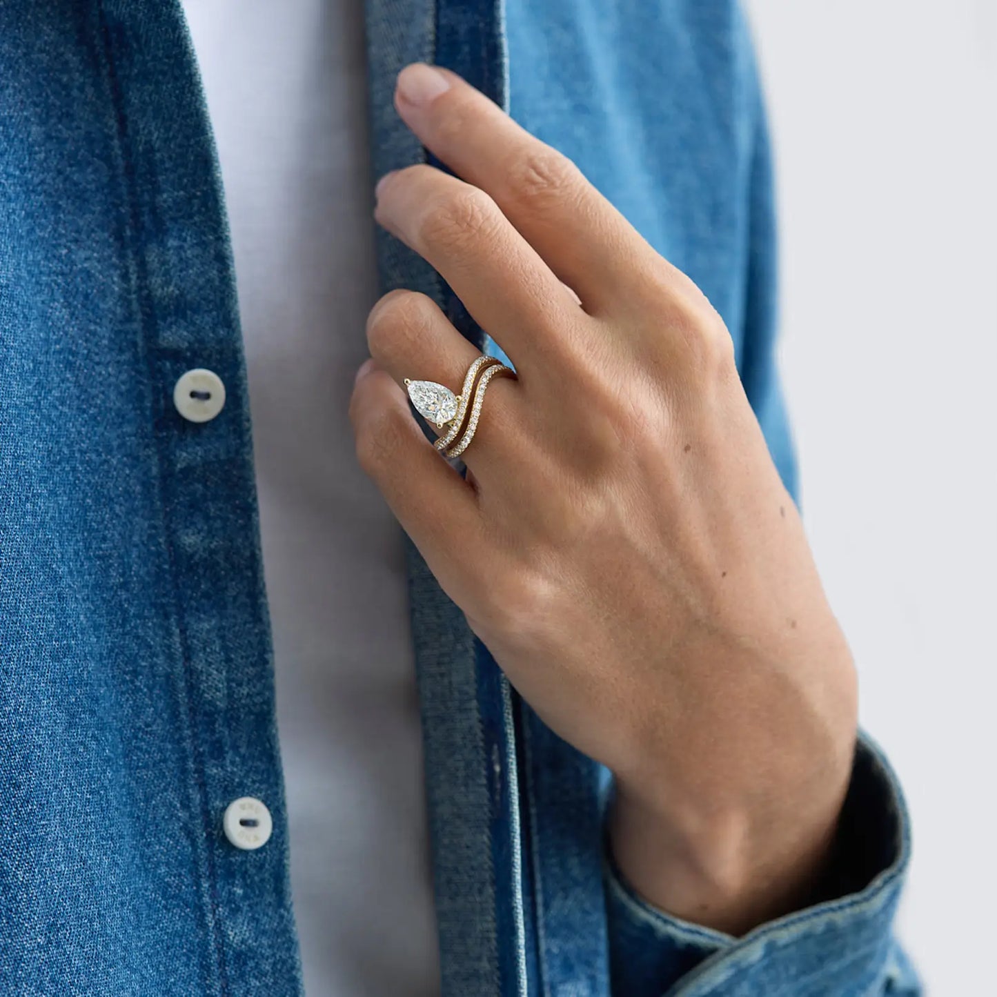 Timeless 1.8 CT Pear Cut Double Shank Swirl Pave Moissanite Diamond Engagement Ring