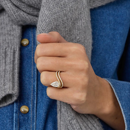 Timeless 1.8 CT Pear Cut Double Shank Swirl Pave Moissanite Diamond Engagement Ring