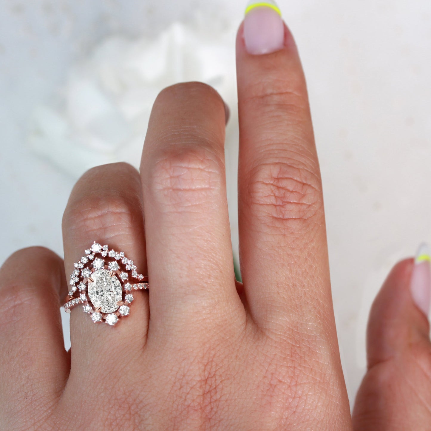 2.9 Carats Emerald Pave Styled Moissanite Engagement Ring