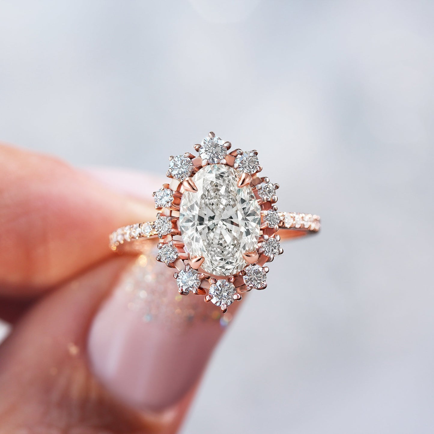 2.9 Carats Emerald Pave Styled Moissanite Engagement Ring