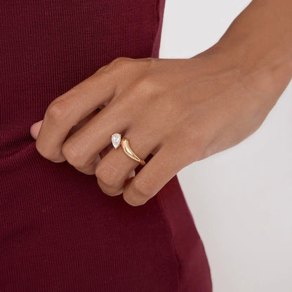 Timeless 1.2 CT Pear Cut Open Swirl Solitaire Moissanite Diamond Engagement Ring