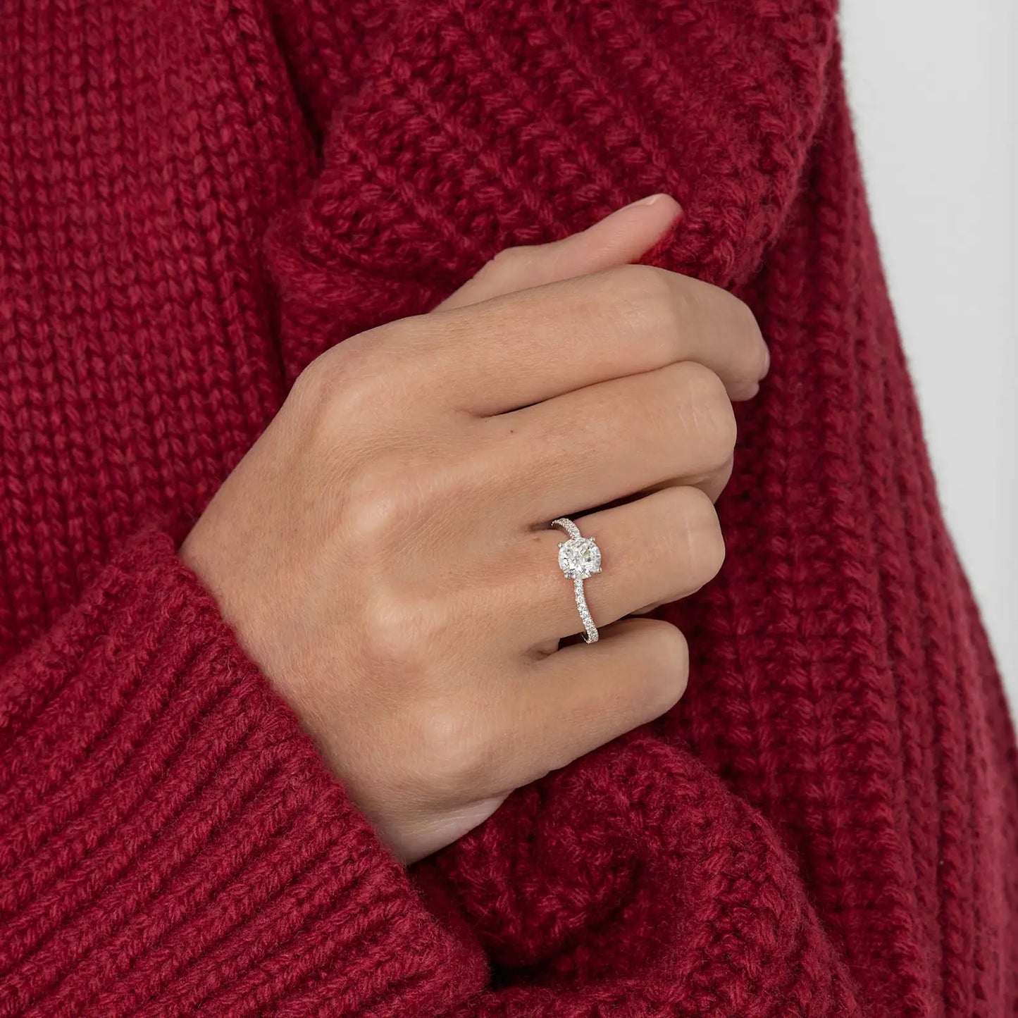 Timeless 1.1 CT Round Cut Swirl Pave Styled Moissanite Diamond Engagement Ring