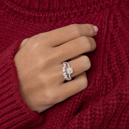 Timeless 1.1 CT Round Cut Swirl Pave Styled Moissanite Diamond Engagement Ring