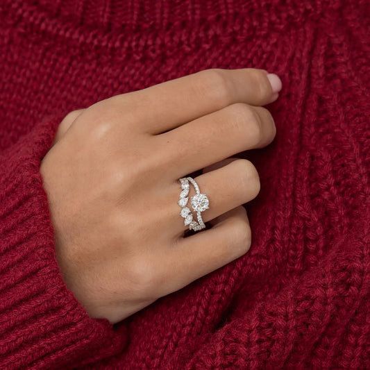 Timeless 1.1 CT Round Cut Swirl Pave Styled Moissanite Diamond Engagement Ring