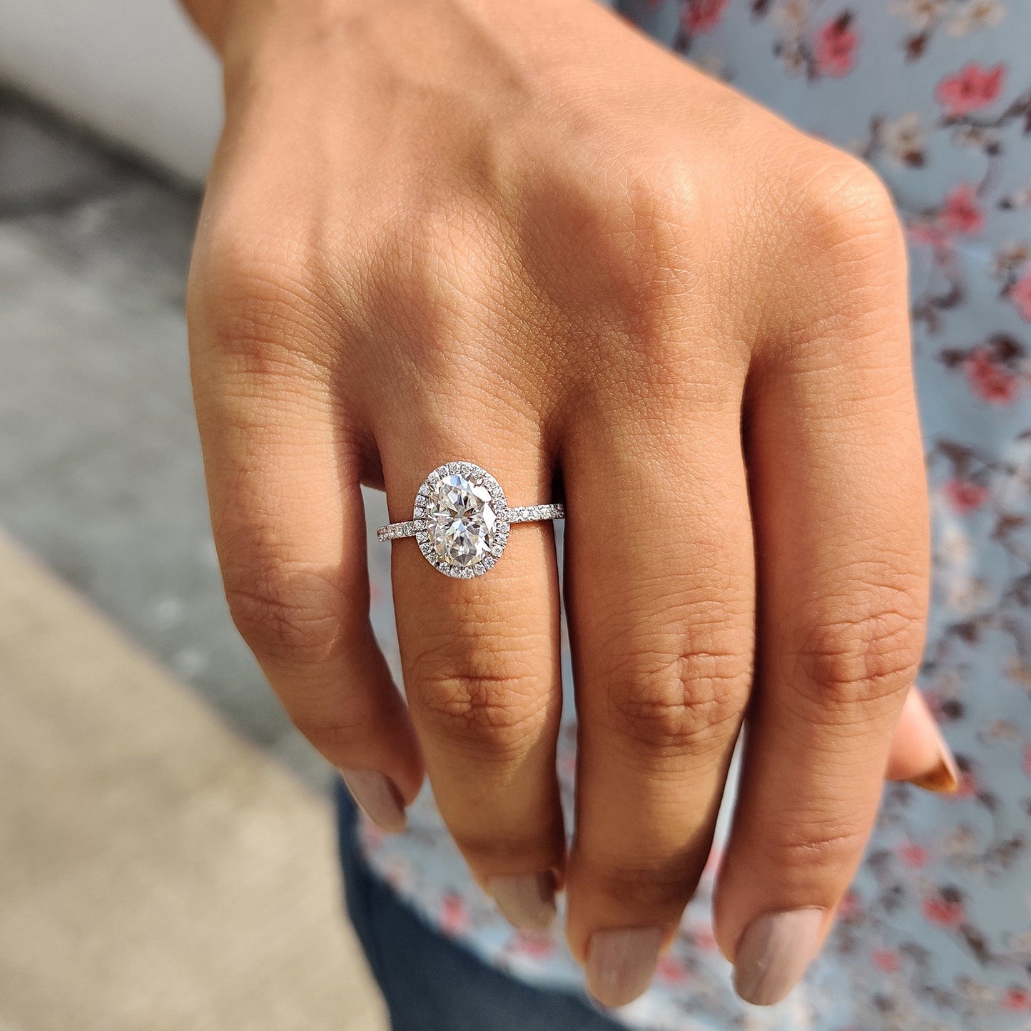 Oval Cut Hidden Halo Engagement Ring In White Gold