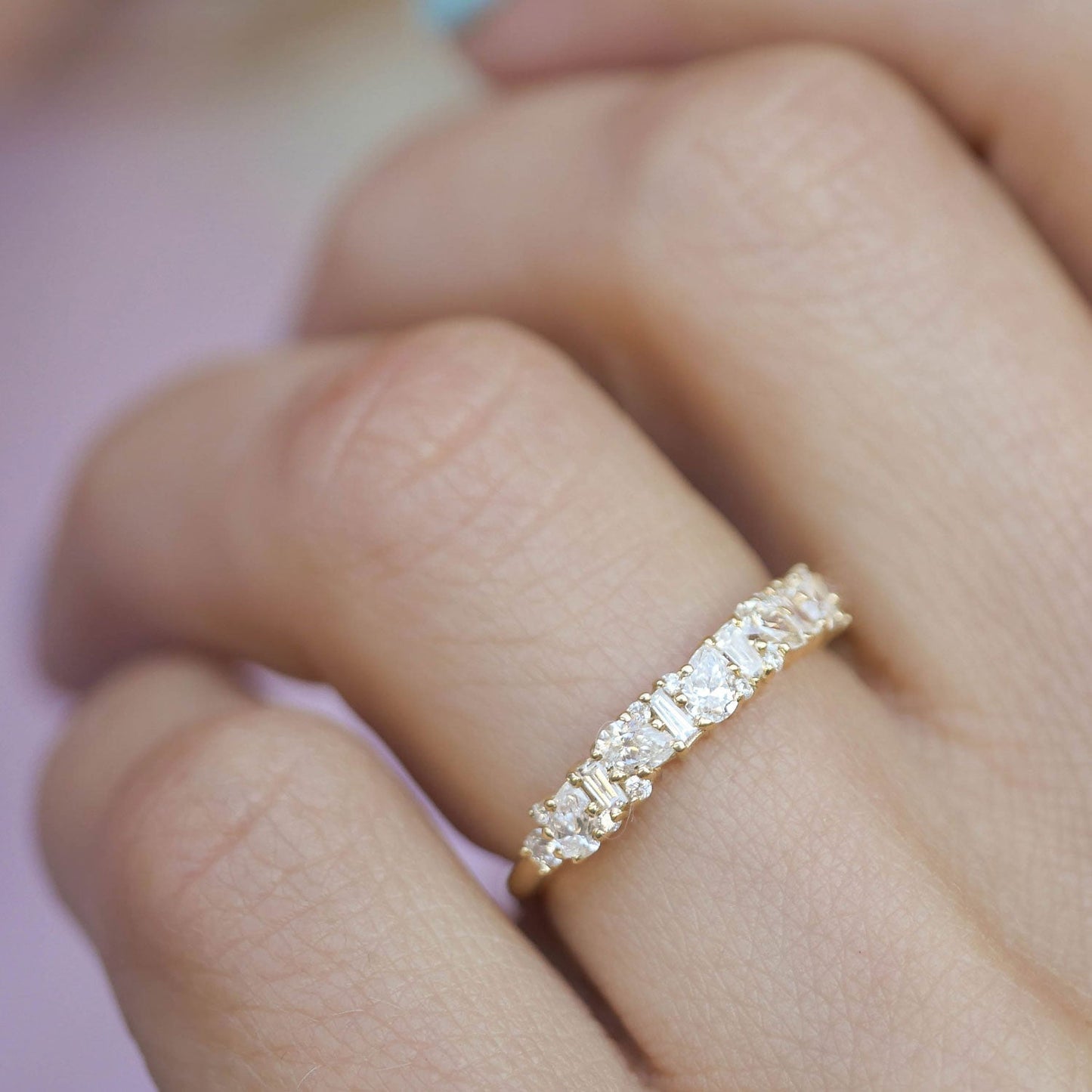 0.25 TCW Round Shaped Half Eternity Lab Grown Diamond Wedding Band