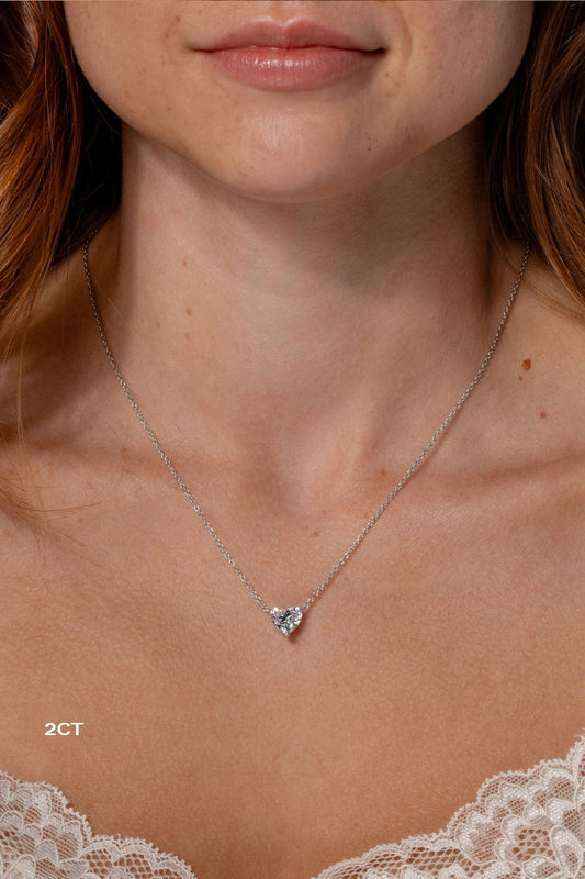 2 CT Heart Solitaire Moissanite Diamond Necklace in Solid Gold