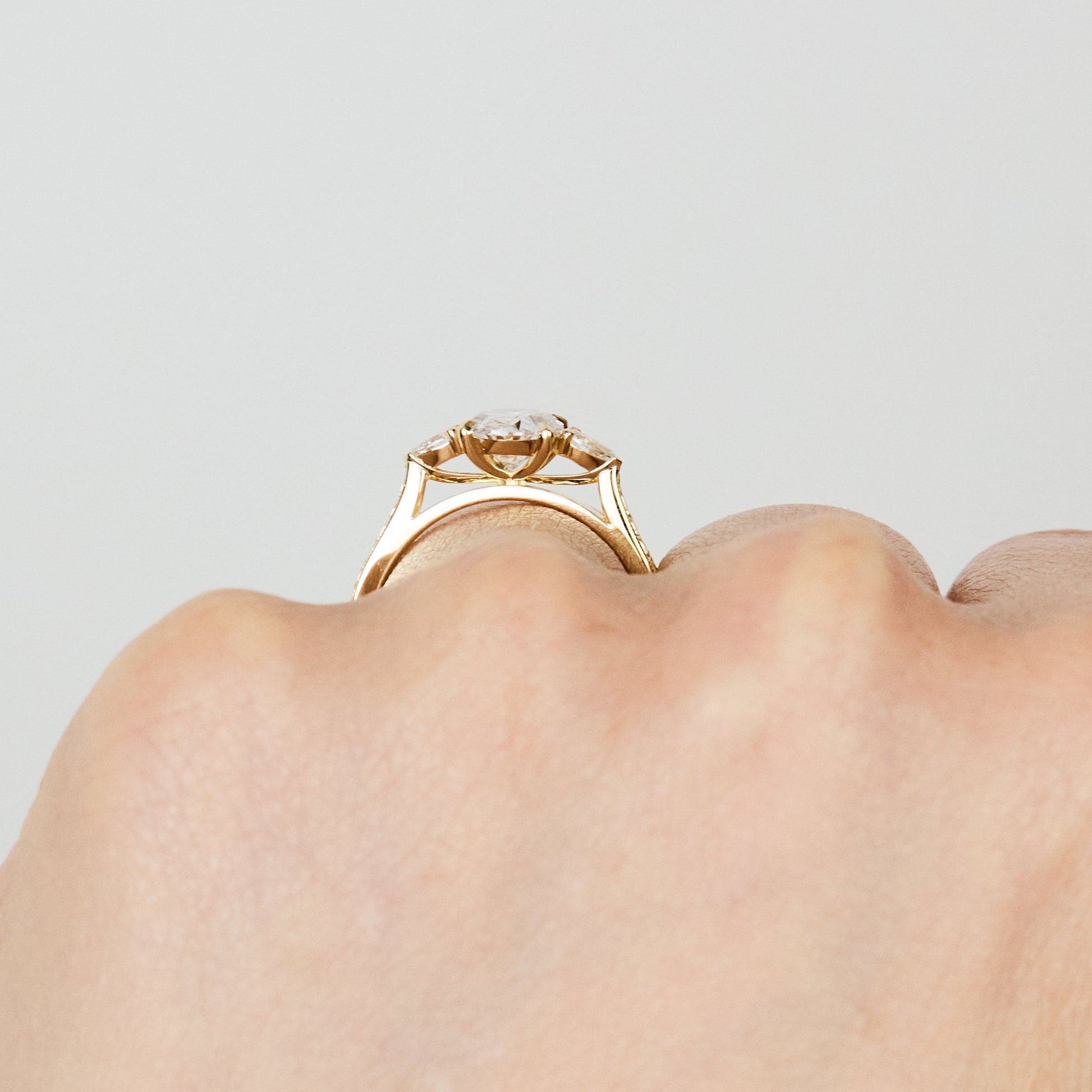 Marquise Shaped Three Stone Lab Grown Diamond Engagement Ring