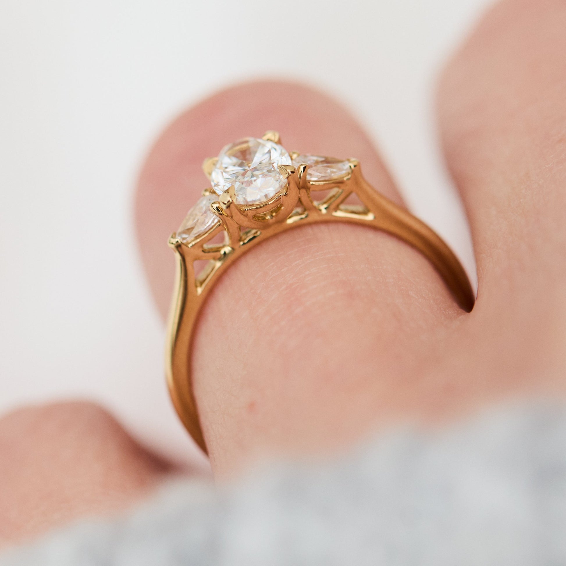 Marquise Shaped Three Stone Lab Grown Diamond Engagement Ring