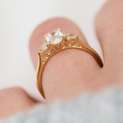 Marquise Shaped Three Stone Lab Grown Diamond Engagement Ring