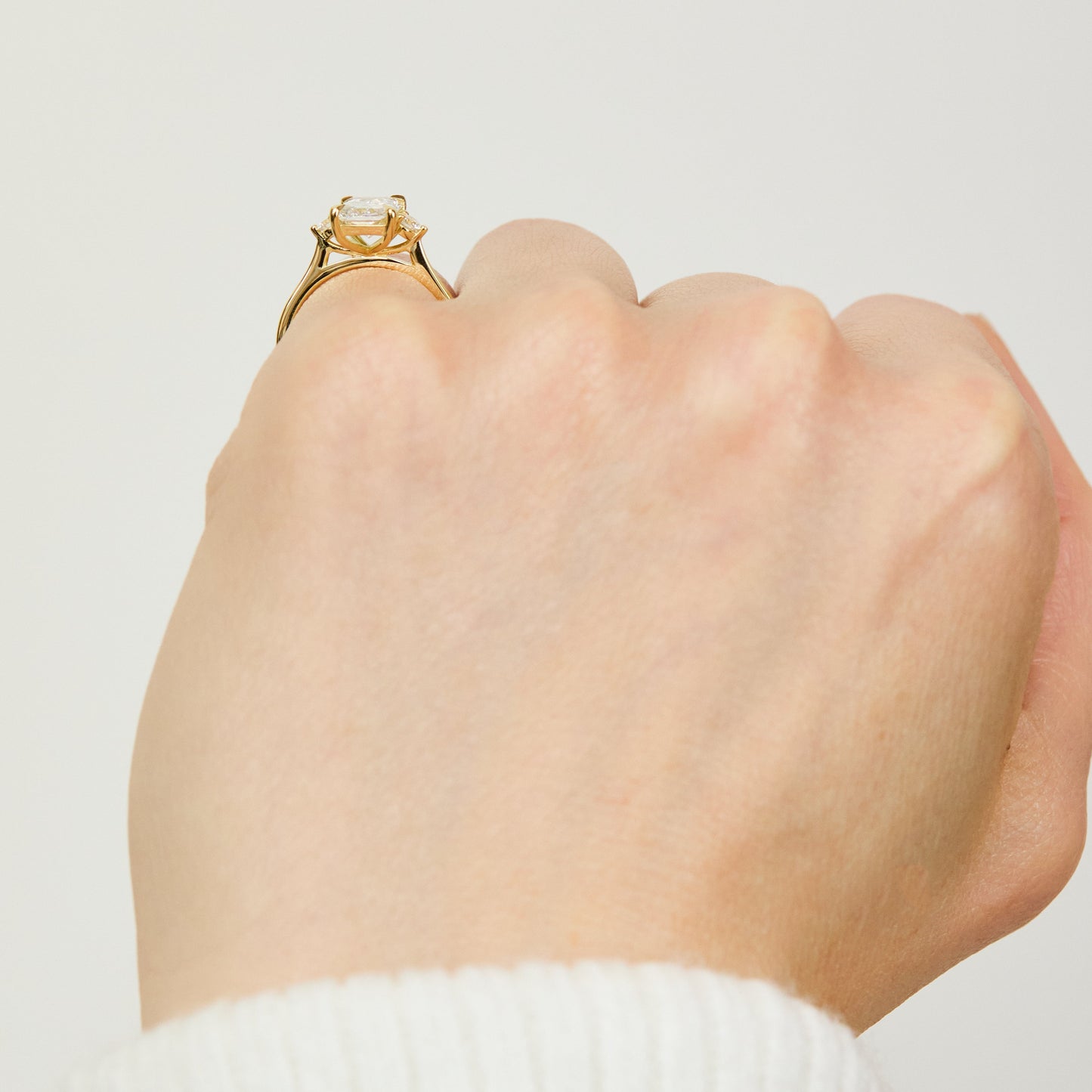 Marquise Shaped Three Stone Lab Grown Diamond Engagement Ring