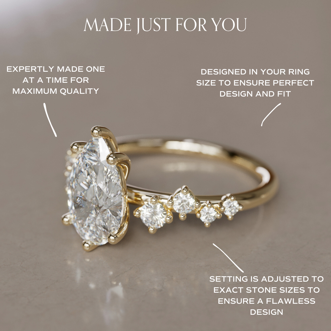 Marquise Shaped Three Stone Lab Grown Diamond Engagement Ring