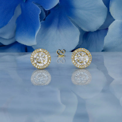 0.83 TCW Round & Baguette Moissanite Cluster Stud Earrings (Ready To Ship)