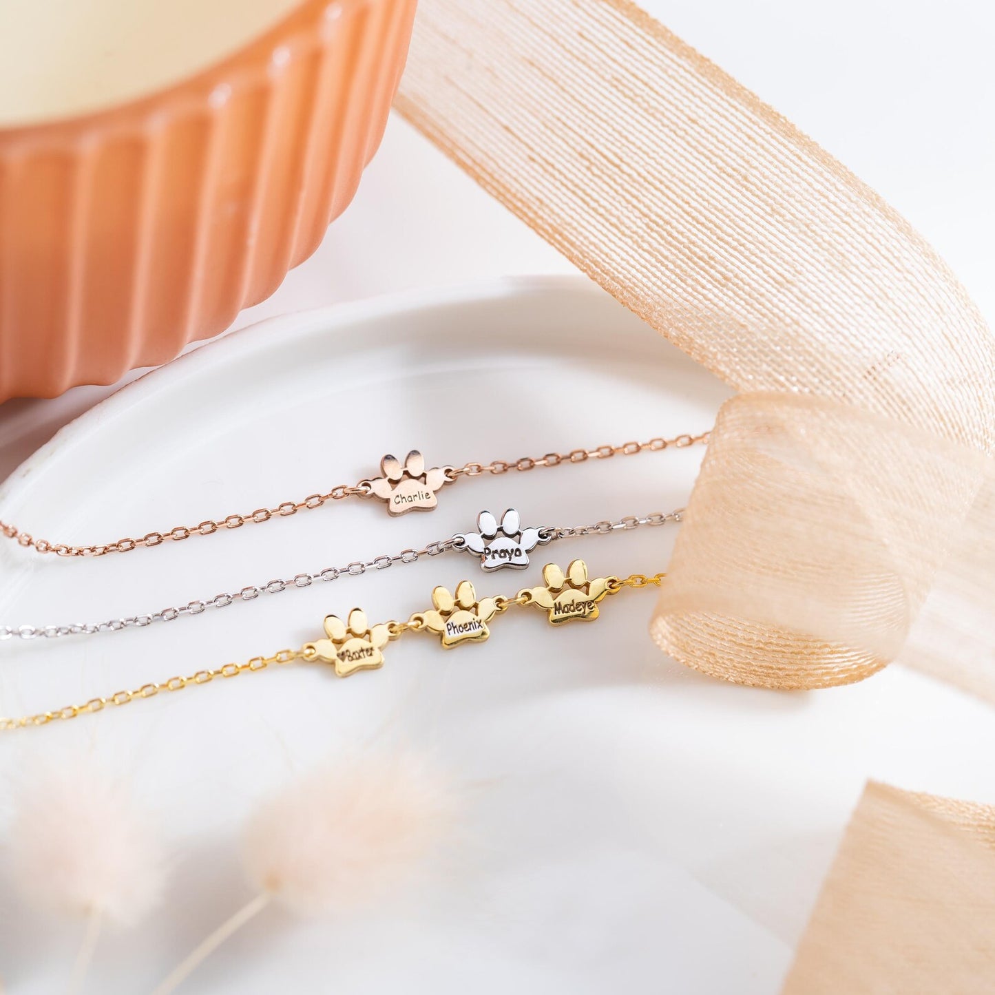 Engraved Triple Paw Print Bracelet