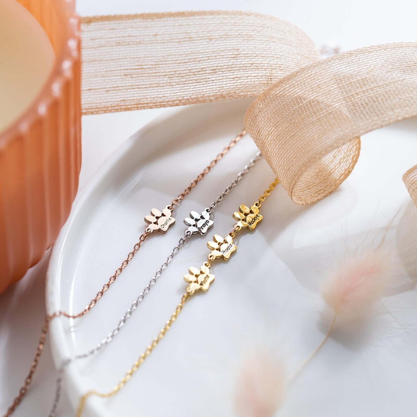 Engraved Triple Paw Print Bracelet