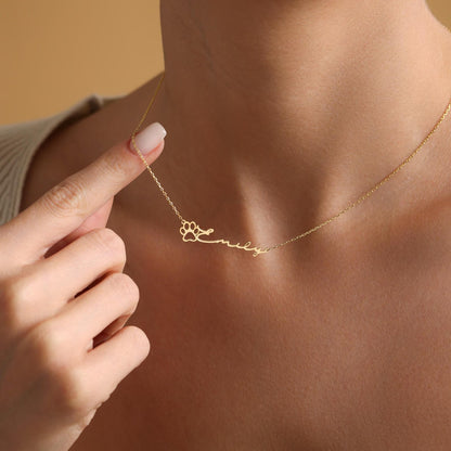 Personalised Dainty Paw Name Necklace