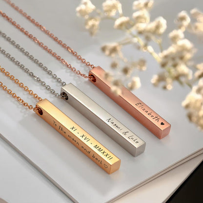Personalized Vertical Bar Necklace With Names Engraved Coordinates