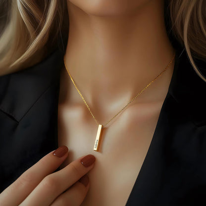Personalized Vertical Bar Necklace With Names Engraved Coordinates