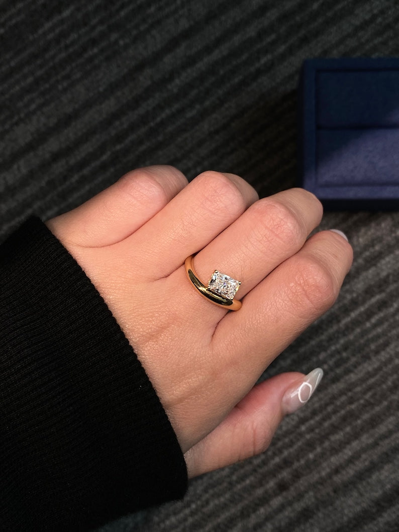 Marquise Shaped Three Stone Lab Grown Diamond Engagement Ring