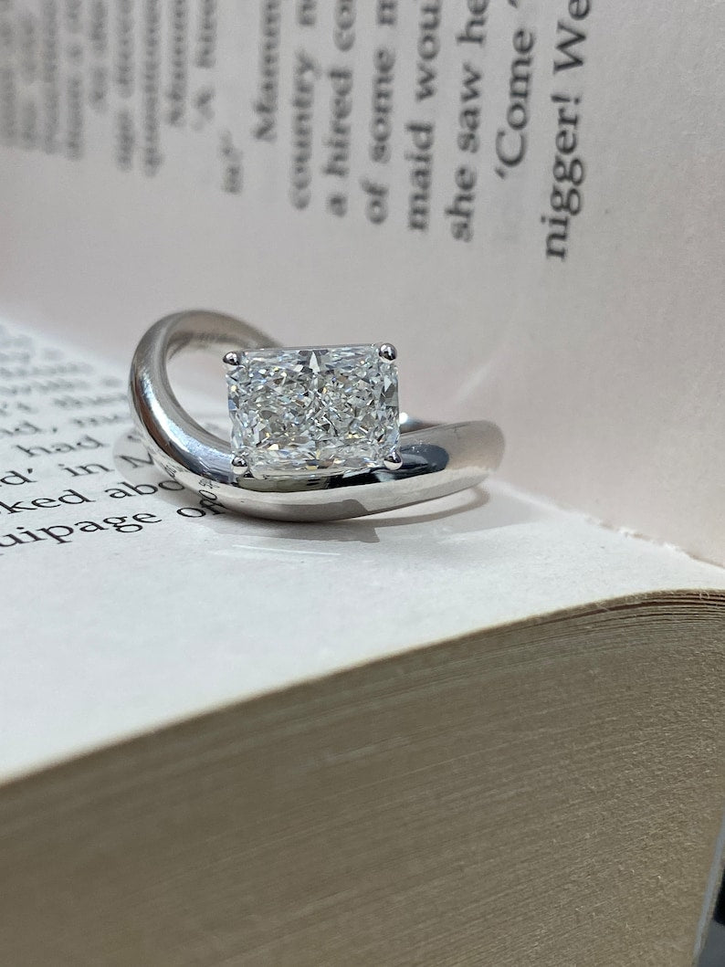 Marquise Shaped Three Stone Lab Grown Diamond Engagement Ring