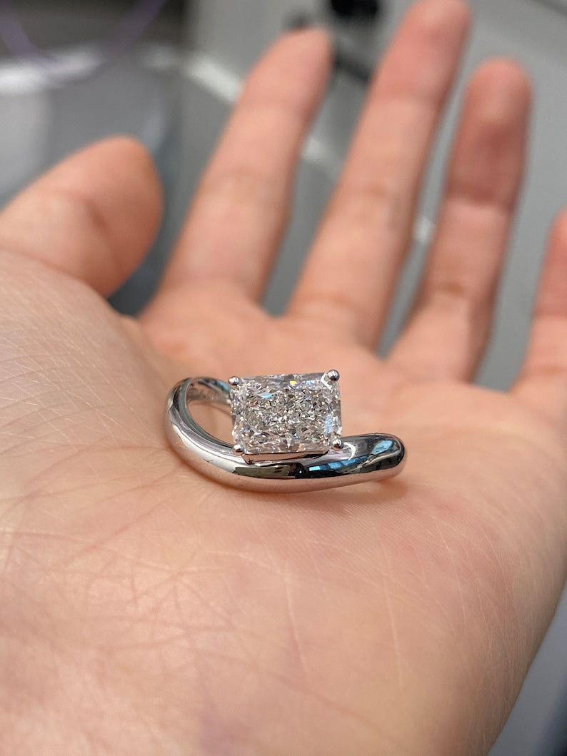 Marquise Shaped Three Stone Lab Grown Diamond Engagement Ring