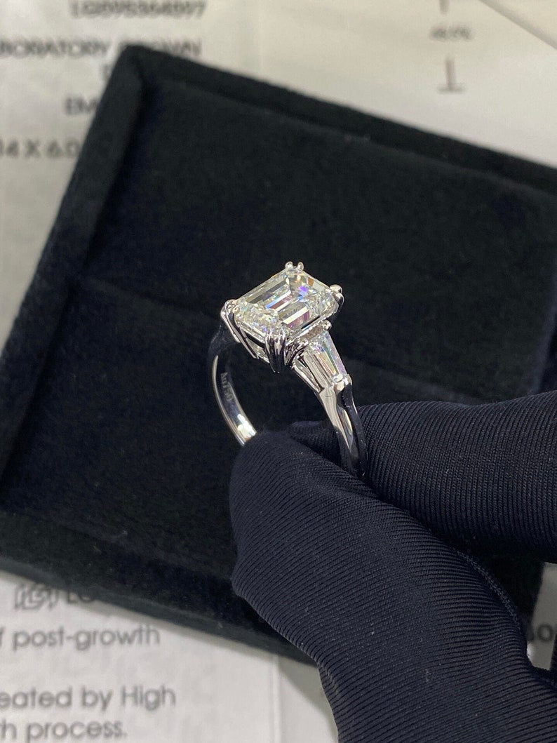 Marquise Shaped Three Stone Lab Grown Diamond Engagement Ring