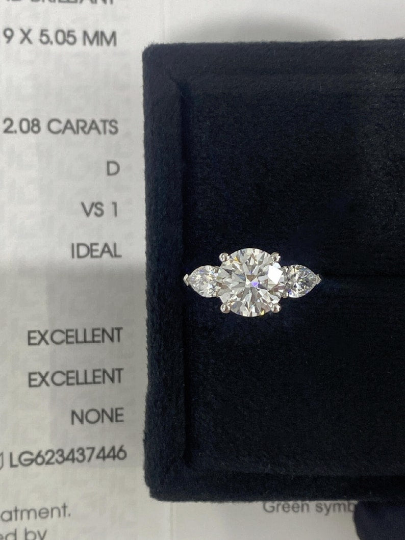 Marquise Shaped Three Stone Lab Grown Diamond Engagement Ring
